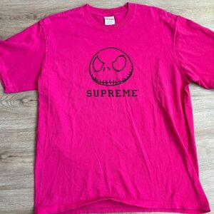 Supreme Jack Skellington Face Logo T-Shirt Pink Medium